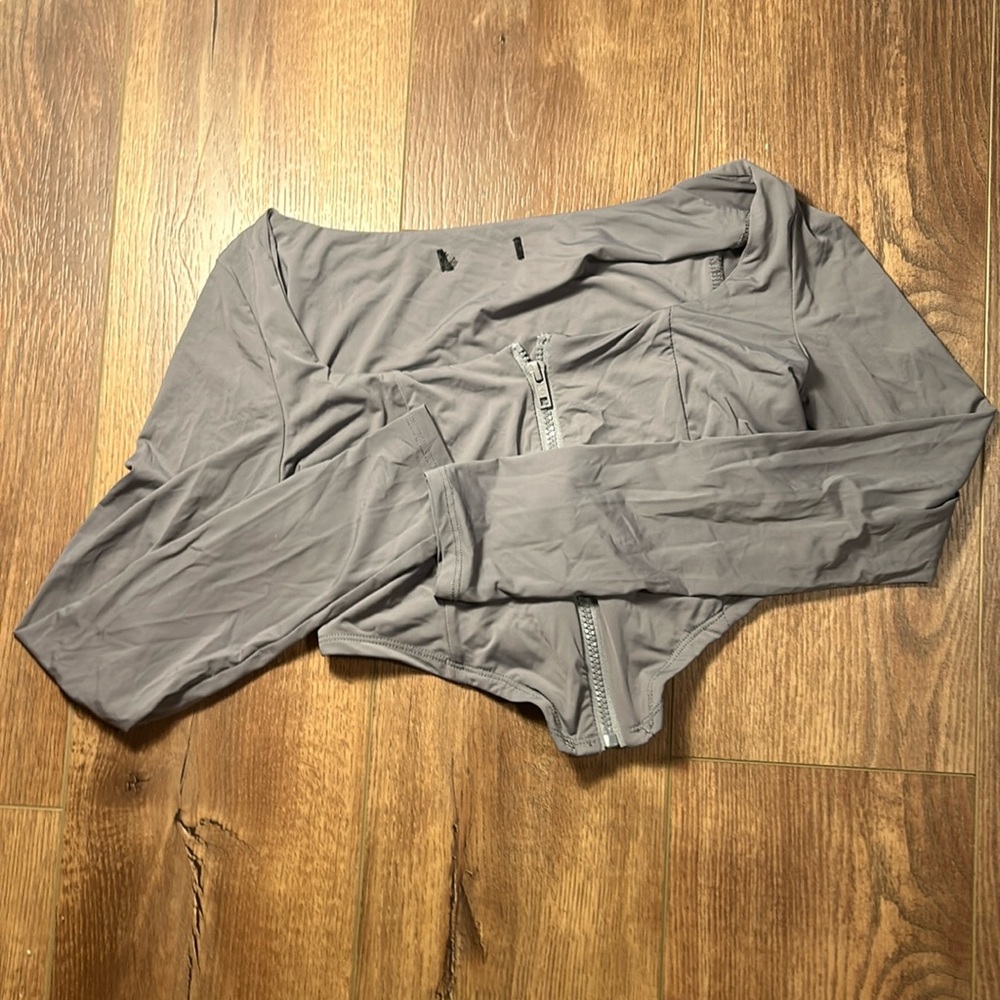 Grey Zip Up Crop Top